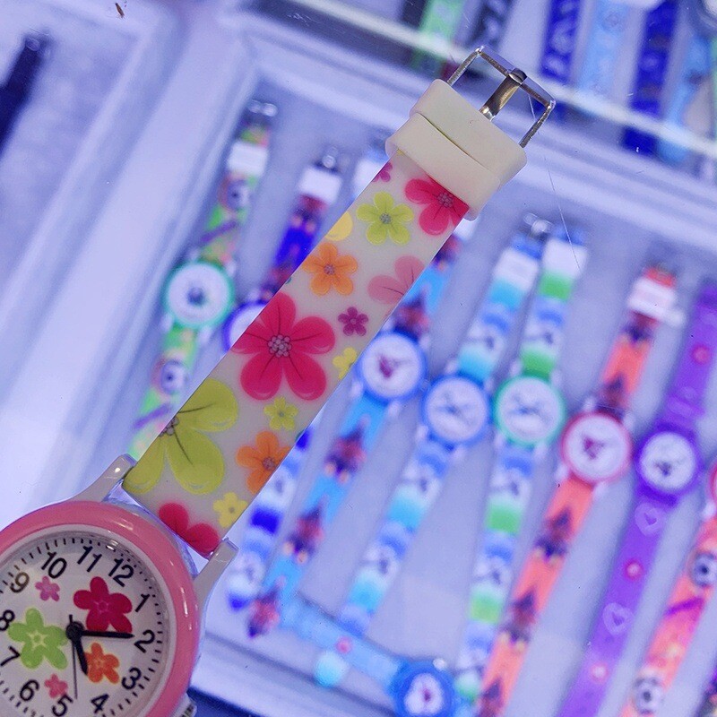 Ceas de cuarț pentru copii, drăguț și frumos, cu flori din silicon imprimat, ceas de petrecere a timpului liber pentru studenți