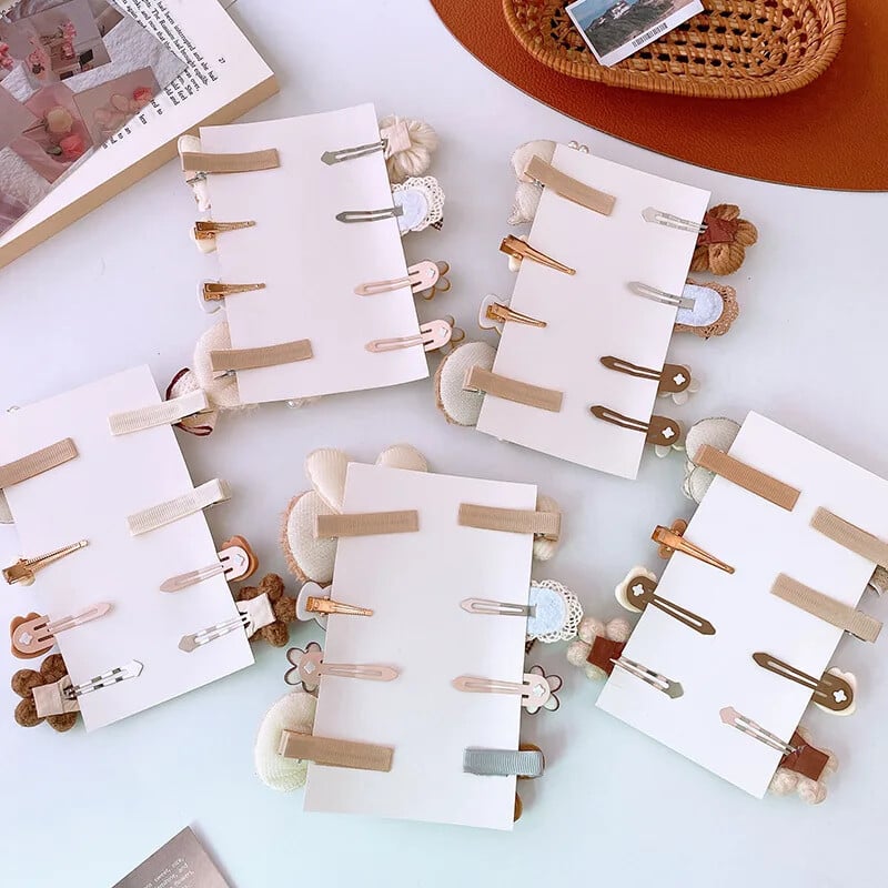 8 bucăți/set agrafă de păr dulce fetiță, urs de desene animate, ace de păr cu fundă florală pentru fete mici, frumusețe de culoare bej, cafea, pentru copii, pentru copii