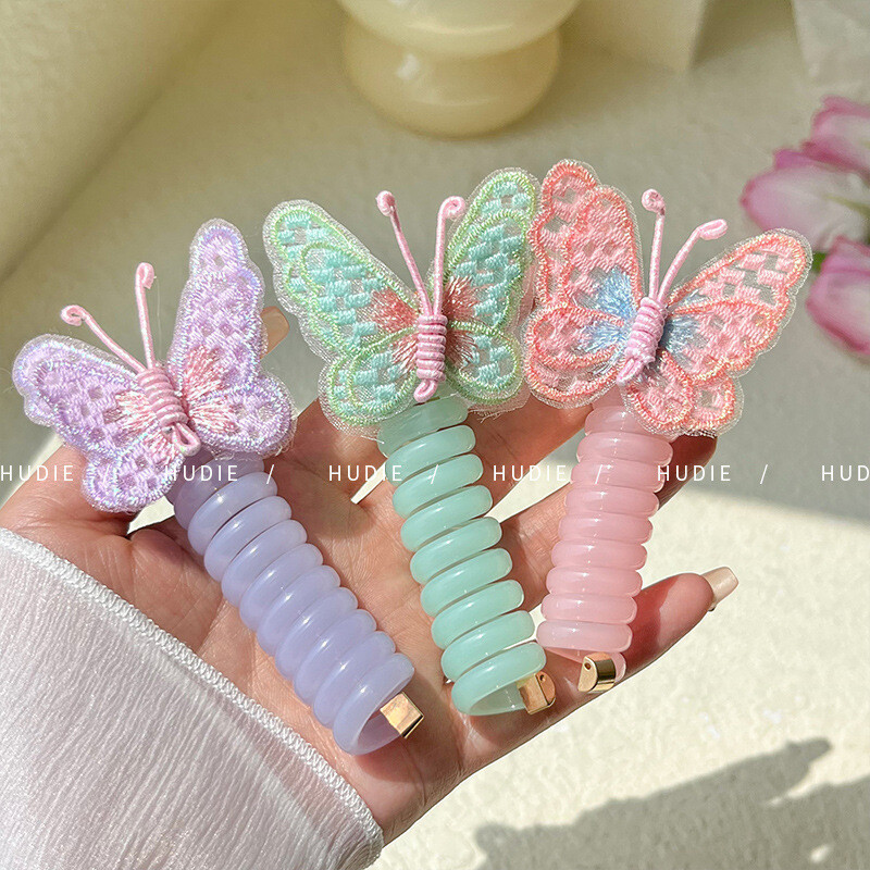 5 bucăți fluture cablu telefonic linie de păr legături drăguț bricolaj cablu de telefon pachet de păr elastice drepte coadă de cal Kawaii accesorii de păr