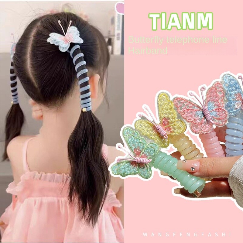 5 bucăți fluture cablu telefonic linie de păr legături drăguț bricolaj cablu de telefon pachet de păr elastice drepte coadă de cal Kawaii accesorii de păr