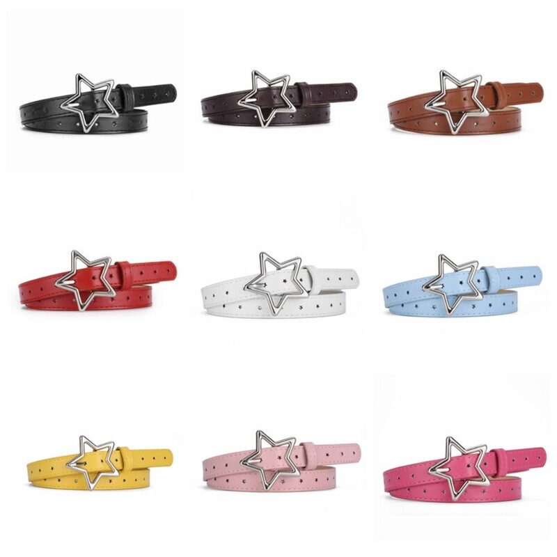 PU-nahast viiepunktiline tärni vöörihm Elegantne südamest metallist pandlaga tähevöö õhukesed vöörihmad Naiste vöörihma püksid Dekoor