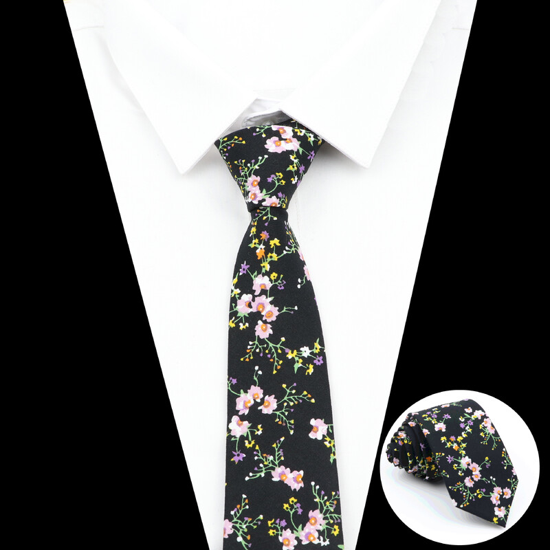 Cravată cu imprimeu floral nou-nouț pentru bărbați, femei, cravată subțire din bumbac, pentru nuntă, ocazional, cravate pentru bărbați, costume clasice, cravată cu flori