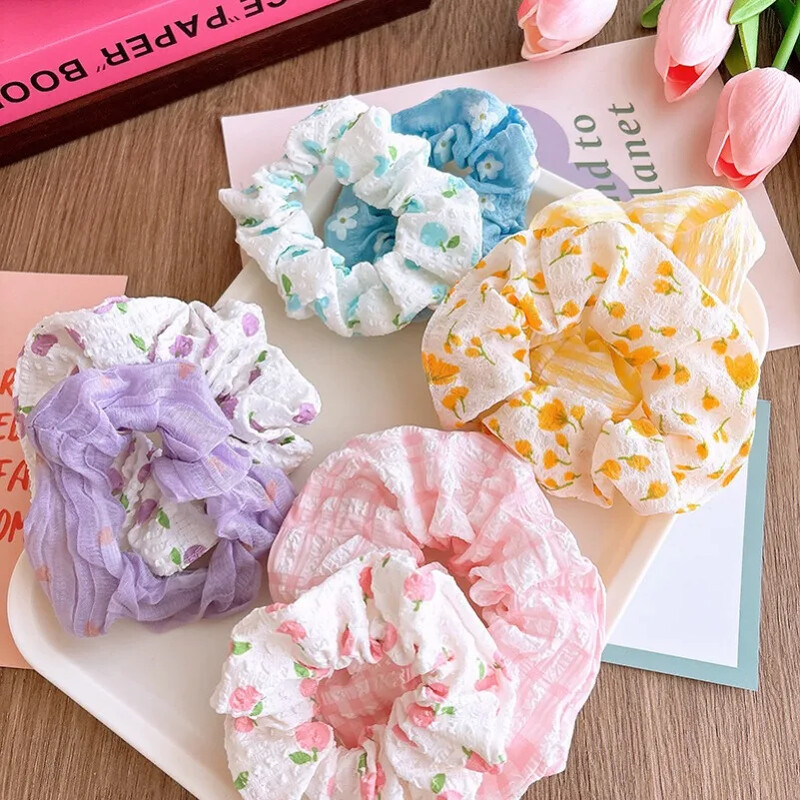 8 bucăți bentiță din țesătură cu flori colorate, benzi elastice de păr coreene pentru femei, fete, simple, florale, scrunchies, frânghie, accesorii de păr