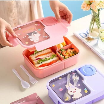 Кутия за обяд Bento за деца, момичета, анимационни студенти Kawaii Cute Heated 3 Grid Sandwich Кутия за храна за храна Специална столова Съхранение на храна