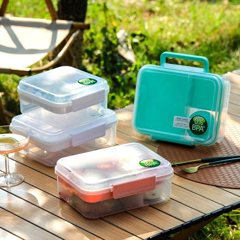 Design cu mâner portabil Cutie de prânz cu două straturi Compartiment Cutii Bento Studenți Recipiente Bento pentru copii mici Cutie de picnic pentru salată în aer liber