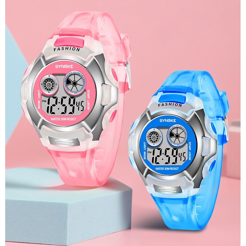 SYNOKE studentu elektroniskais pulkstenis ūdensizturīgs sporta bērnu pulkstenis Glow daudzfunkciju digitālais pulkstenis septiņu krāsu gaismas dāvana