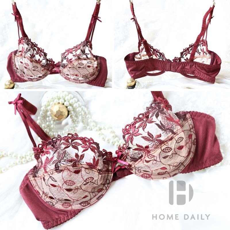 MOYISU Pure Desire Victoria Set sutien subțire Dantela plasă roșu Lenjerie sexuală frumoasă pe spate Susține cu sârmă Sutien transparent pentru femei