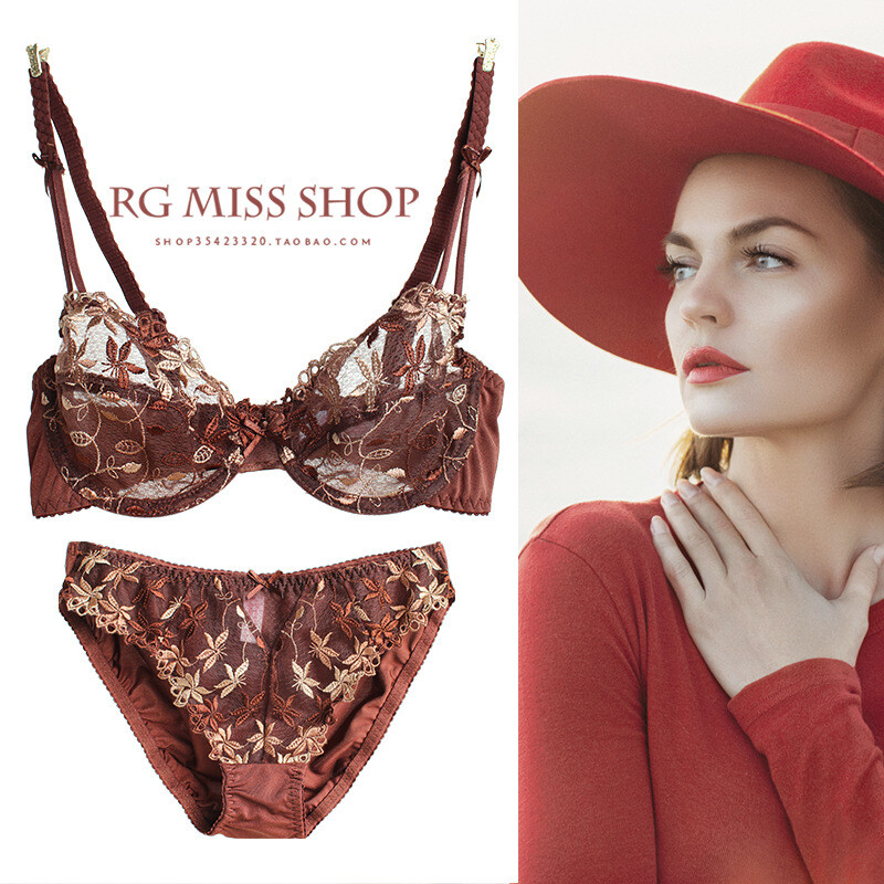 MOYISU Pure Desire Victoria Set sutien subțire Dantela plasă roșu Lenjerie sexuală frumoasă pe spate Susține cu sârmă Sutien transparent pentru femei