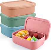 Cutie de mâncare pătrată cu 3 grile din silicon de calitate alimentară Cutie convenabilă pentru gustări cu fructe, bento sigilat rezistent la temperaturi înalte, cu capac