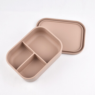 Cutie de mâncare pătrată cu 3 grile din silicon de calitate alimentară Cutie convenabilă pentru gustări cu fructe, bento sigilat rezistent la temperaturi înalte, cu capac