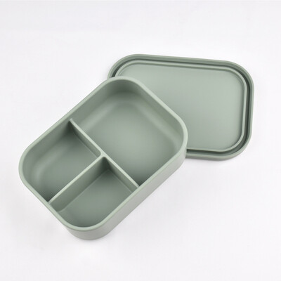 Cutie de mâncare pătrată cu 3 grile din silicon de calitate alimentară Cutie convenabilă pentru gustări cu fructe, bento sigilat rezistent la temperaturi înalte, cu capac