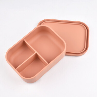 Cutie de mâncare pătrată cu 3 grile din silicon de calitate alimentară Cutie convenabilă pentru gustări cu fructe, bento sigilat rezistent la temperaturi înalte, cu capac