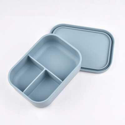 Cutie de mâncare pătrată cu 3 grile din silicon de calitate alimentară Cutie convenabilă pentru gustări cu fructe, bento sigilat rezistent la temperaturi înalte, cu capac