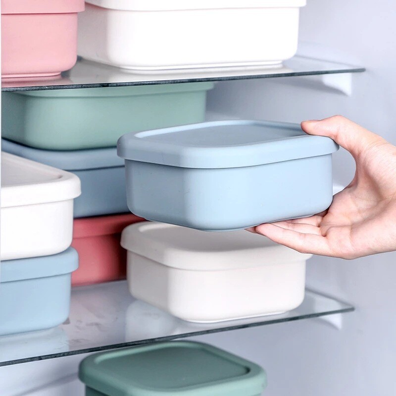 Cutie de mâncare pătrată cu 3 grile din silicon de calitate alimentară Cutie convenabilă pentru gustări cu fructe, bento sigilat rezistent la temperaturi înalte, cu capac