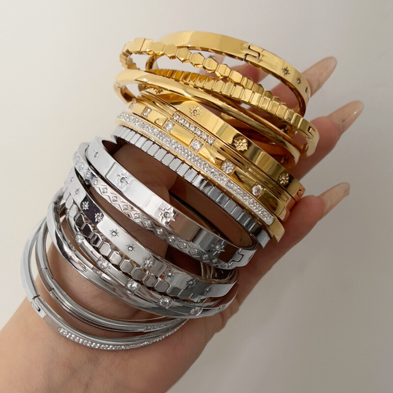 Brățări din oțel inoxidabil cu zirconiu cubic, rezistent la apă