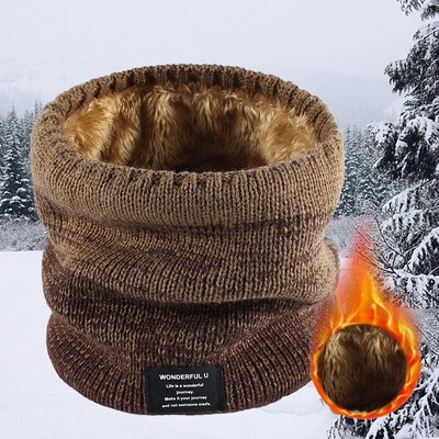 Eșarfă de iarnă pentru bărbați Bandana inel fleece tricotată eșarfă solidă caldă femei Încălzitor de gât Cașmir gros Batista fierbinte Mască de schi