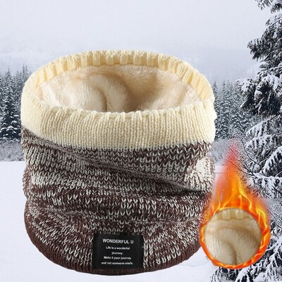 Eșarfă de iarnă pentru bărbați Bandana inel fleece tricotată eșarfă solidă caldă femei Încălzitor de gât Cașmir gros Batista fierbinte Mască de schi