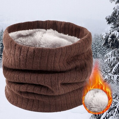 Eșarfă de iarnă pentru bărbați Bandana inel fleece tricotată eșarfă solidă caldă femei Încălzitor de gât Cașmir gros Batista fierbinte Mască de schi