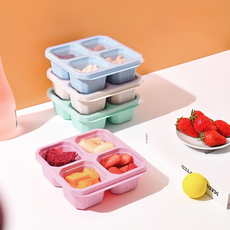 Cutie pentru gustări cu patru capace transparente, recipient pentru gustări, cutie cu alimente pentru gustări proaspete, cutie de prânz, cutie cu fructe uscate, masă pentru adulți
