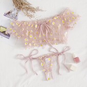 Set de lenjerie sexy cu imprimeu Daisy Set sutien erotic pentru femei Costum de lenjerie intima transparentă respirabilă Bralette fără bretele Topuri Seturi de chiloți