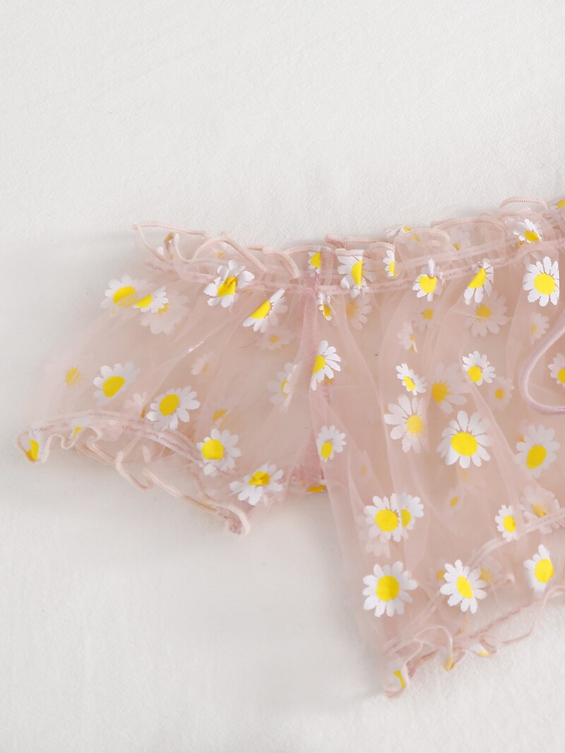Set de lenjerie sexy cu imprimeu Daisy Set sutien erotic pentru femei Costum de lenjerie intima transparentă respirabilă Bralette fără bretele Topuri Seturi de chiloți