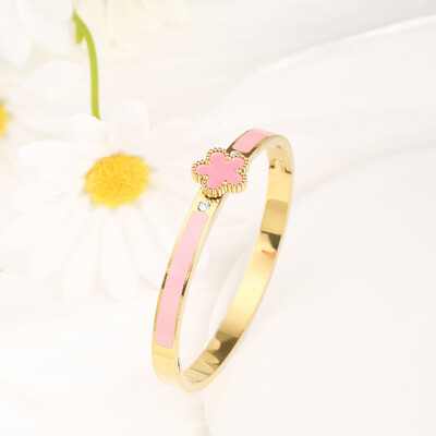 6 culori, clasic, lux, din oțel inoxidabil, cu cinci frunze, cu flori, brățară deschisă, simplu pentru femeie, fete, tendință, bijuterii emailate, trifoi