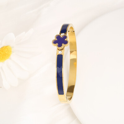 6 culori, clasic, lux, din oțel inoxidabil, cu cinci frunze, cu flori, brățară deschisă, simplu pentru femeie, fete, tendință, bijuterii emailate, trifoi