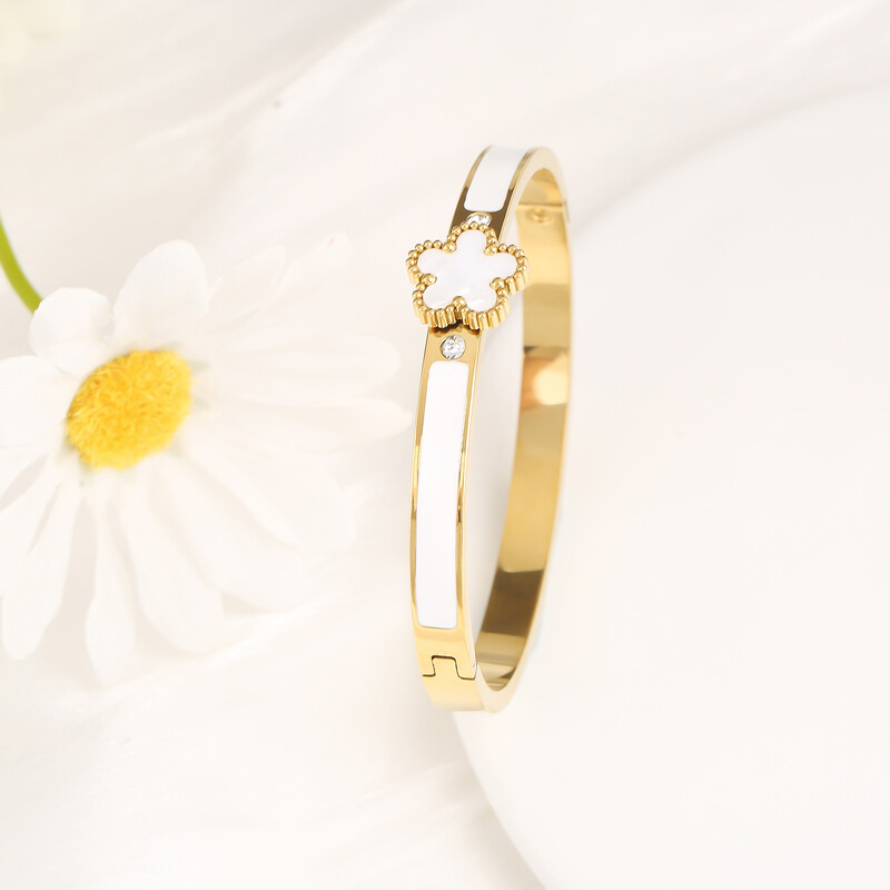 6 culori, clasic, lux, din oțel inoxidabil, cu cinci frunze, cu flori, brățară deschisă, simplu pentru femeie, fete, tendință, bijuterii emailate, trifoi