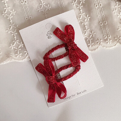 2 bucăți/set copii ac de păr Crăciun auriu strălucitor serie copii drăguț simplu fundă BB clip breton accesorii de păr pentru copii