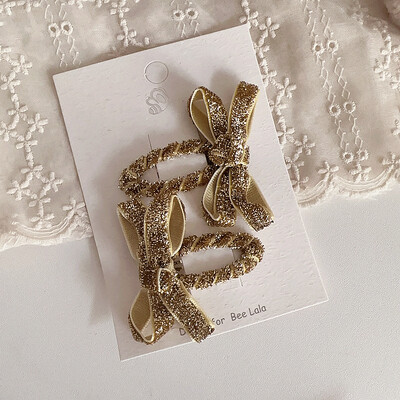 2 bucăți/set copii ac de păr Crăciun auriu strălucitor serie copii drăguț simplu fundă BB clip breton accesorii de păr pentru copii