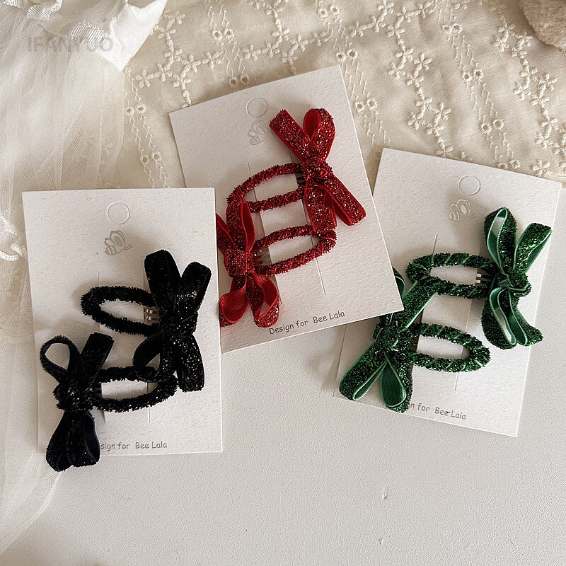 2 bucăți/set copii ac de păr Crăciun auriu strălucitor serie copii drăguț simplu fundă BB clip breton accesorii de păr pentru copii