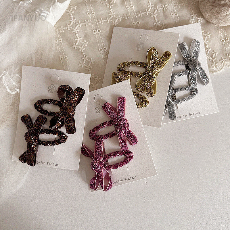 2 bucăți/set copii ac de păr Crăciun auriu strălucitor serie copii drăguț simplu fundă BB clip breton accesorii de păr pentru copii