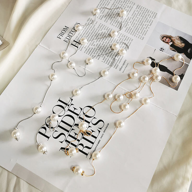 Zlatni/srebrni podesivi metalni, elegantni biserni ženski remen, tanki lančani remen za ženske haljine, uski pojas, ukrasni nakit