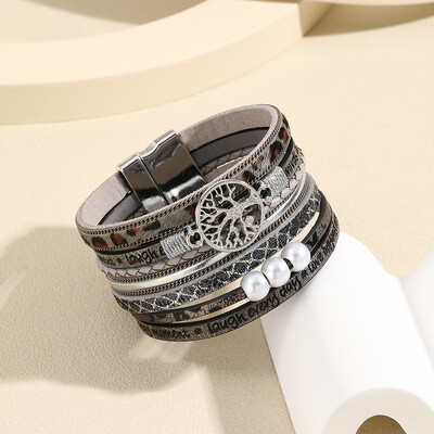 Višeslojna boemska ženska magnetska narukvica od modne ručne izrade od pletene privjeske Drvo života od imitacije bisera