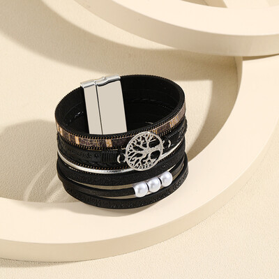 Višeslojna boemska ženska magnetska narukvica od modne ručne izrade od pletene privjeske Drvo života od imitacije bisera