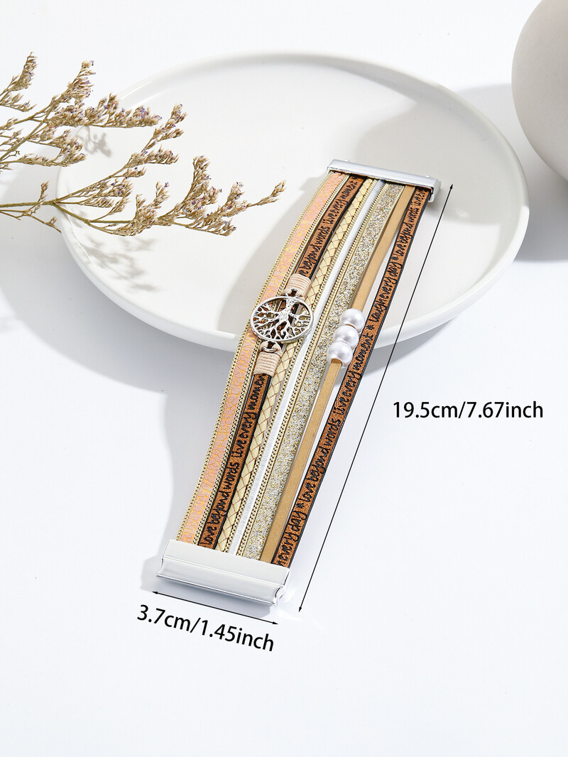 Višeslojna boemska ženska magnetska narukvica od modne ručne izrade od pletene privjeske Drvo života od imitacije bisera