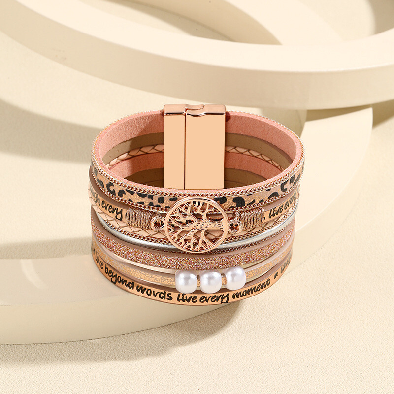 Višeslojna boemska ženska magnetska narukvica od modne ručne izrade od pletene privjeske Drvo života od imitacije bisera