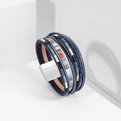 Boemska narukvica novog stila, ručno tkana kožna narukvica za žene, djevojčice, magnetska kopča, modne narukvice, nakit