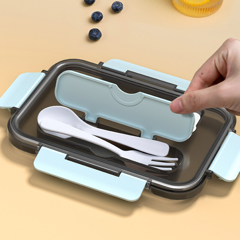 Преносима кутия за обяд с отделения за прибори Кутии Bento Пластмасови непропускливи контейнери за съхранение на храна Офис Училищни кутии за храна