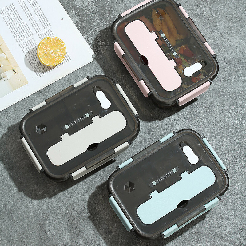 Преносима кутия за обяд с отделения за прибори Кутии Bento Пластмасови непропускливи контейнери за съхранение на храна Офис Училищни кутии за храна