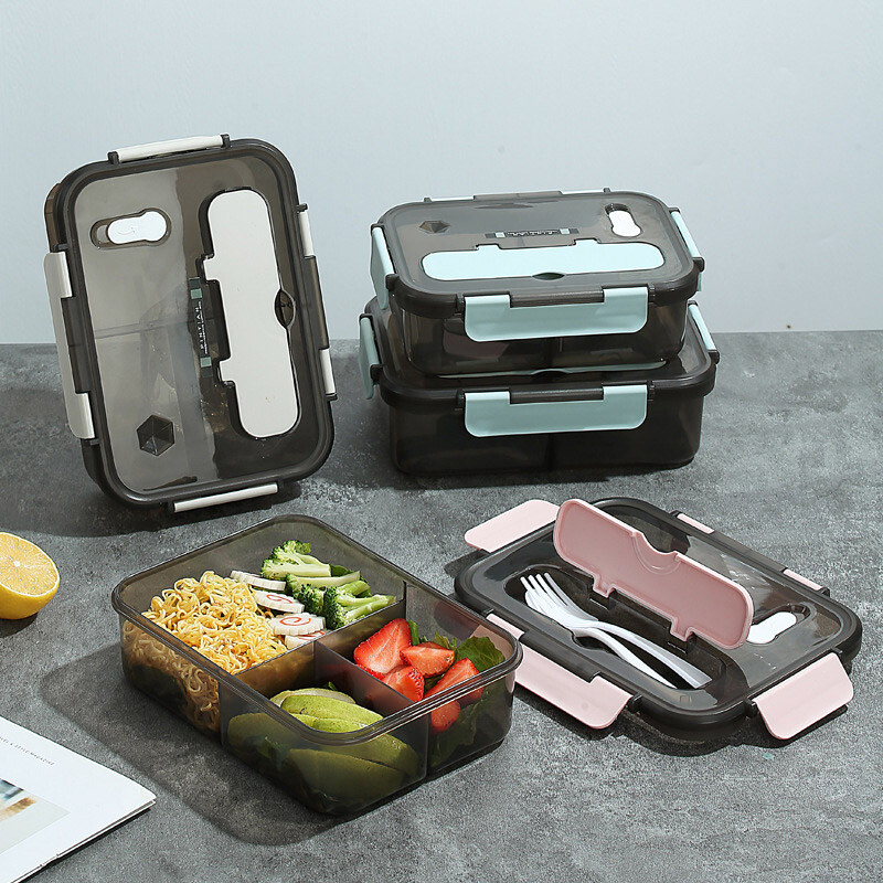 Преносима кутия за обяд с отделения за прибори Кутии Bento Пластмасови непропускливи контейнери за съхранение на храна Офис Училищни кутии за храна