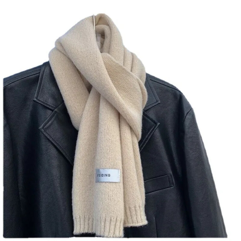 Simplu șic, eșarfă moale, solidă, toamnă, iarnă, bărbați, lână tricotată, cuplu coreeană, modă, groasă, caldă, eșarbă termică, șal masculin