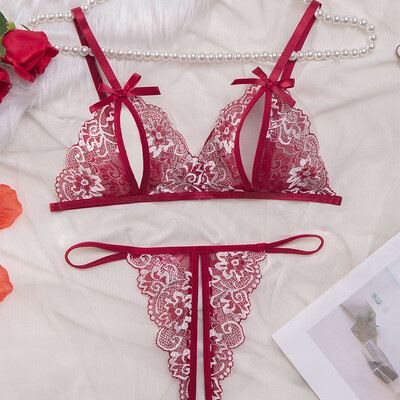 Hot Erotic Crotchless Transparent Hollow Out Sutien și Chiloți Set Lenjerie Sexy pentru Femei Sutiene Deschise Lenjerie Intima Dantela Costum Imbracaminte