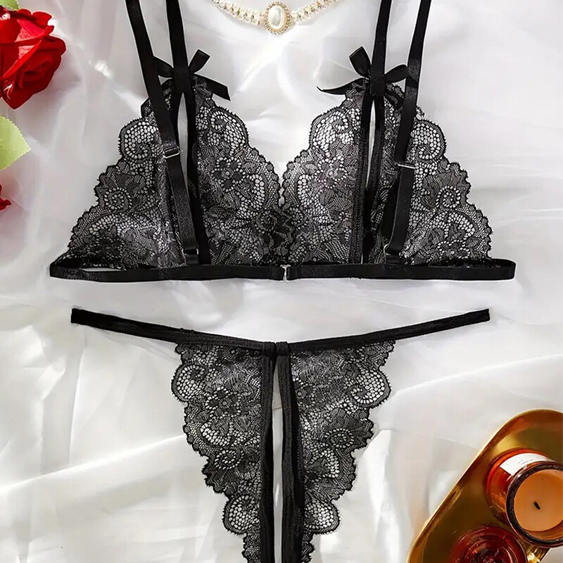 Hot Erotic Crotchless Transparent Hollow Out Sutien și Chiloți Set Lenjerie Sexy pentru Femei Sutiene Deschise Lenjerie Intima Dantela Costum Imbracaminte