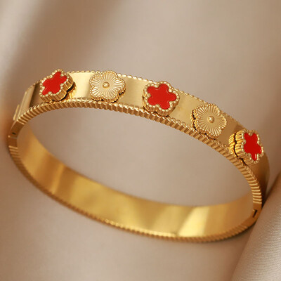 Brățări și brățări clasice cu flori din metal din oțel inoxidabil pentru femei Bijuterii de marcă de modă Accesorii pentru brățări delicate cu arc