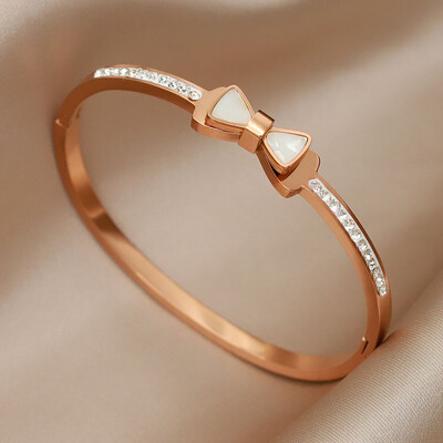 Brățări și brățări clasice cu flori din metal din oțel inoxidabil pentru femei Bijuterii de marcă de modă Accesorii pentru brățări delicate cu arc