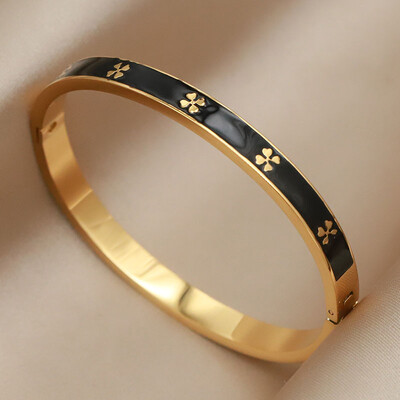 Brățări și brățări clasice cu flori din metal din oțel inoxidabil pentru femei Bijuterii de marcă de modă Accesorii pentru brățări delicate cu arc