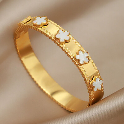 Brățări și brățări clasice cu flori din metal din oțel inoxidabil pentru femei Bijuterii de marcă de modă Accesorii pentru brățări delicate cu arc