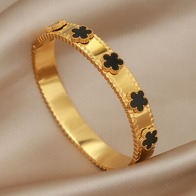 Brățări și brățări clasice cu flori din metal din oțel inoxidabil pentru femei Bijuterii de marcă de modă Accesorii pentru brățări delicate cu arc