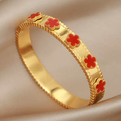 Brățări și brățări clasice cu flori din metal din oțel inoxidabil pentru femei Bijuterii de marcă de modă Accesorii pentru brățări delicate cu arc